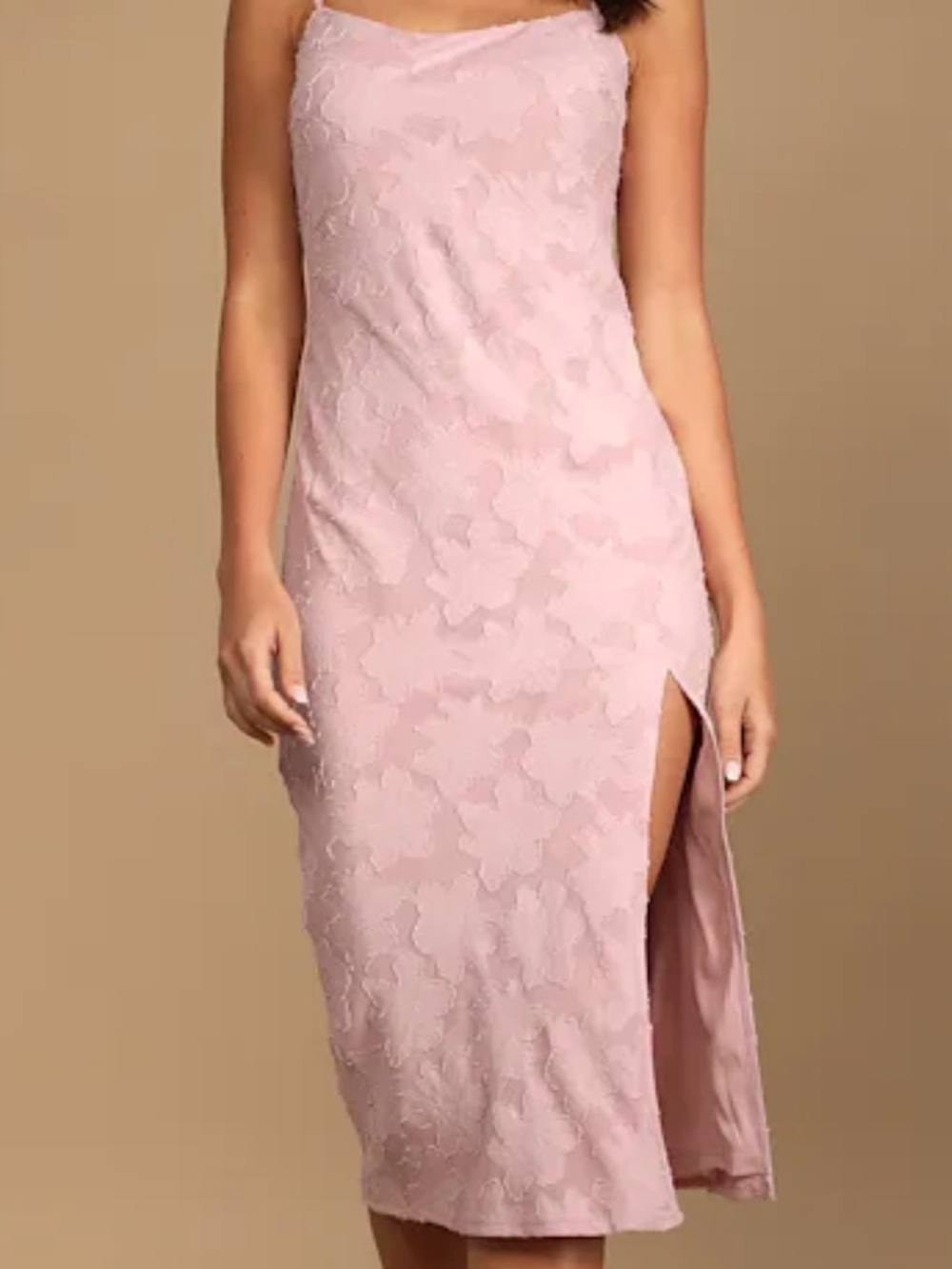 NWT Lulus Women’s Fresh Blooms Mauve Floral Jacquard Column Midi Dress Size S
